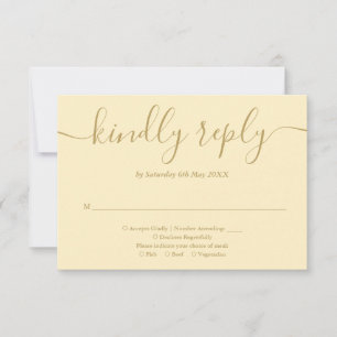 Cartão RSVP Elegante Amarelo Botão-de-ouro E Script Dourado