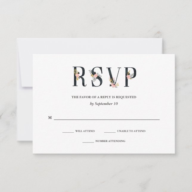 Cartão RSVP Elegante Ampersand | VP de Casamento Negro e Branc (Frente)