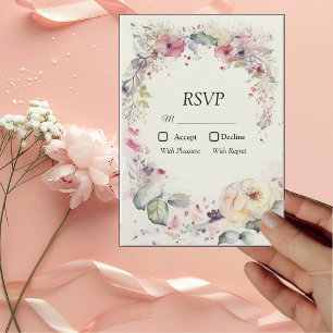 Cartão RSVP Elegante Anel de Flores em Aquarela