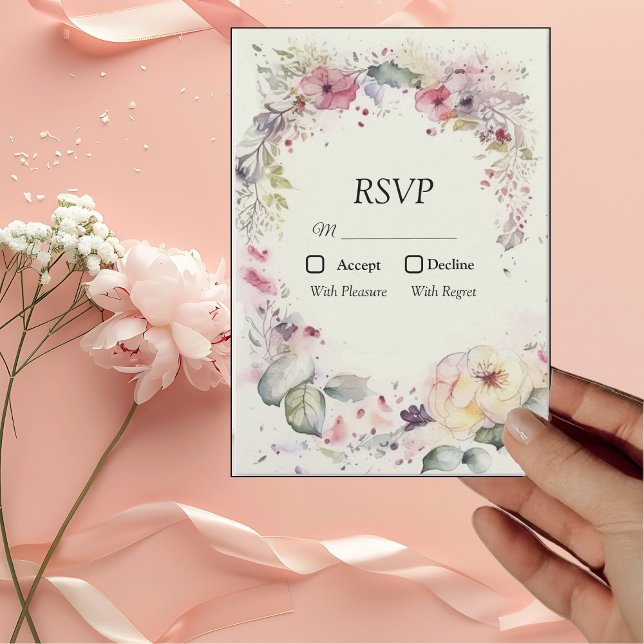 Cartão RSVP Elegante Anel de Flores em Aquarela (Criador carregado)