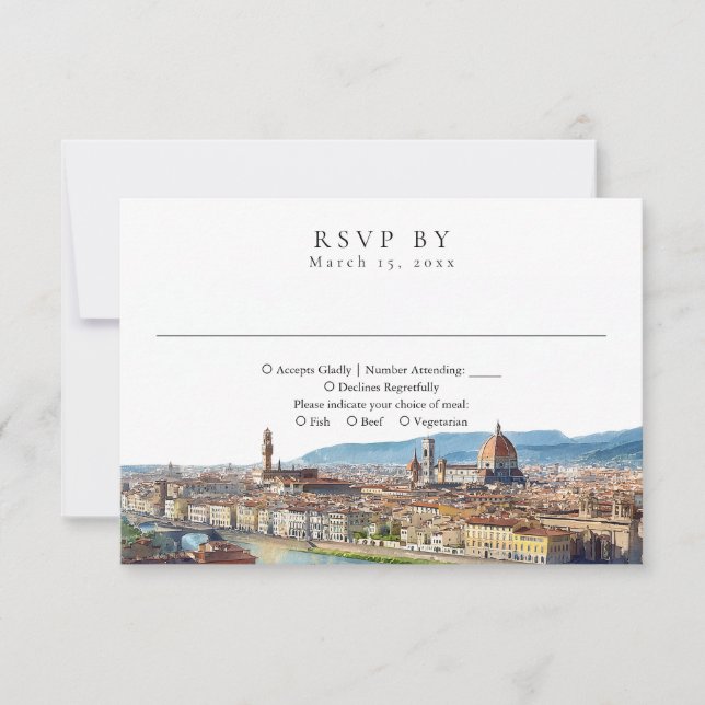 Cartão RSVP Elegante Aquarela Casamento Florença Itália (Frente)