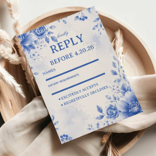 Cartão RSVP Elegante Aquarela Floral Azul