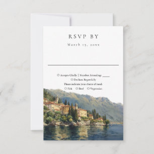 Cartão RSVP Elegante Aquarela Lago Como Itália Casamento