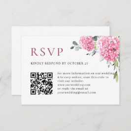 Cartão RSVP Elegante Aquarela Rosa Hydrangea Código QR Casamen