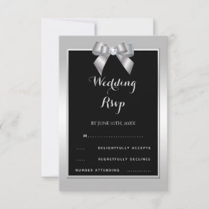 Cartão RSVP Elegante Arco de Gema Prateada & Casamento Preto