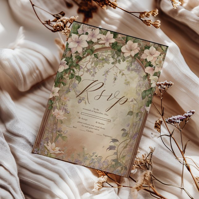 Cartão RSVP Elegante Art Nouveau Wedding (Criador carregado)