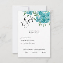 Cartão RSVP Elegante Azul Derrante E Arte Floral De Mola De Mi