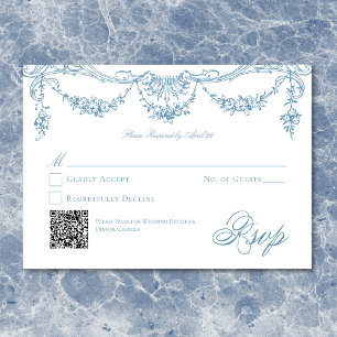 Cartão RSVP Elegante Azul Francês Casamento Vitoriano em Chino