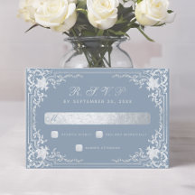 Elegante Azul Poeirado Falso Casamento Prateado Vi