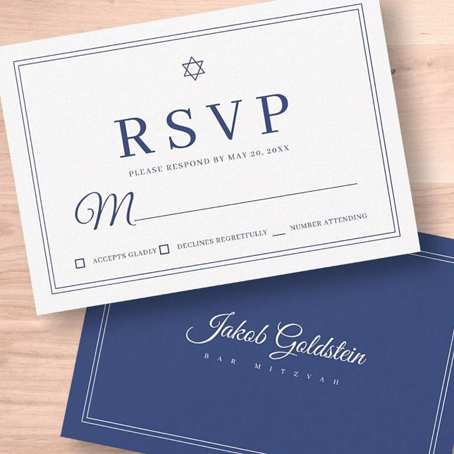 Cartão RSVP Elegante Bar Clássico Simples Chic Mitzvah (Criador carregado)