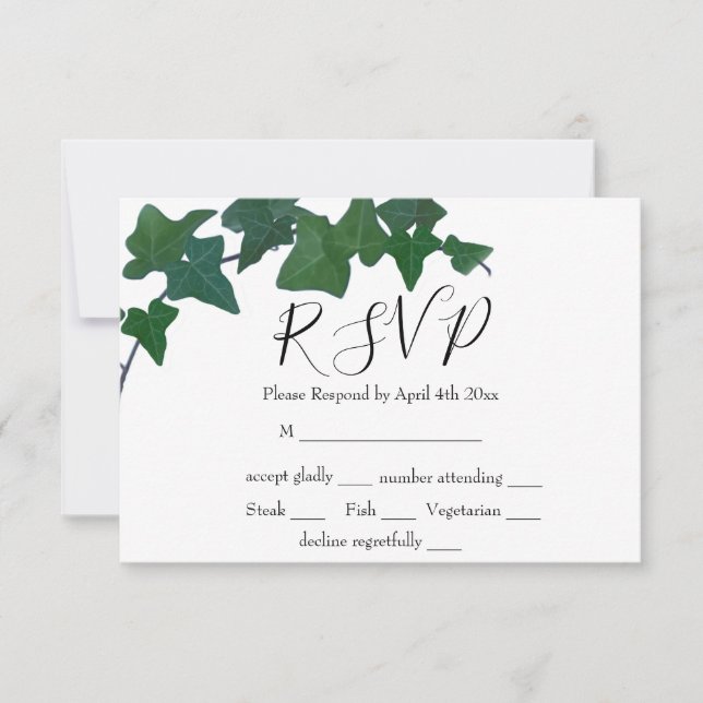 Cartão RSVP Elegante boho aquarela Verde Ivy (Frente)