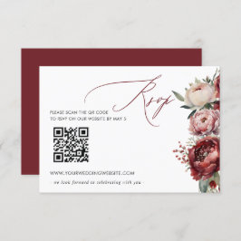 Cartão RSVP Elegante Boho Burgundy Blush Floral CÓDIGO QR