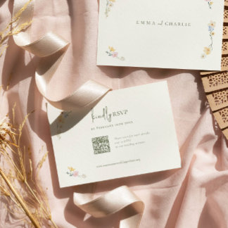 Cartão RSVP Elegante Boho Chic Wildflors Casamento Código QR R
