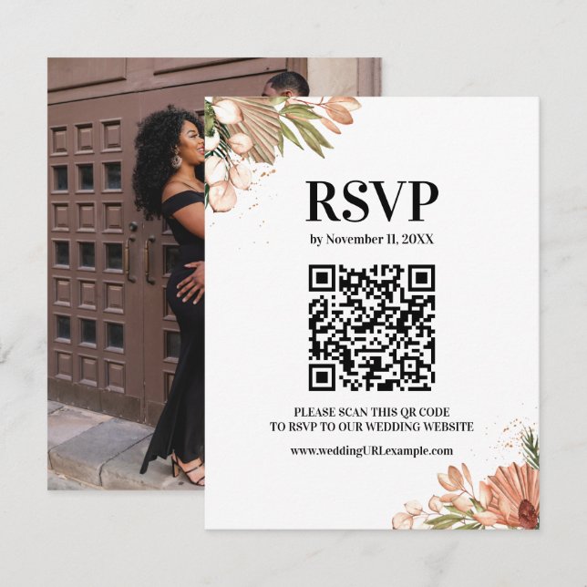 Cartão RSVP Elegante Boho Flowers, Foto (Frente/Verso)