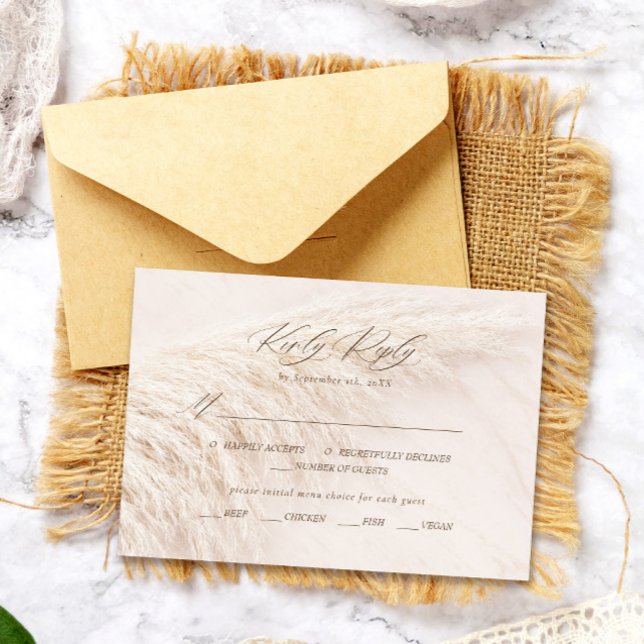 Cartão RSVP Elegante Boho Pampas Grass (Criador carregado)