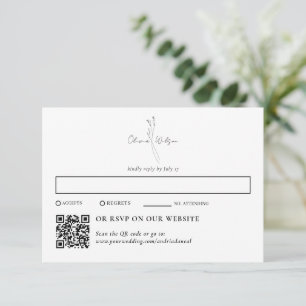 Cartão RSVP Elegante Botânico Tradicional & Código QR Branco