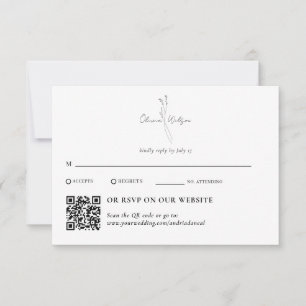 Cartão RSVP Elegante Botânico Tradicional & Código QR Branco
