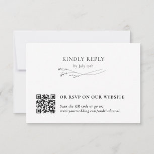 Cartão RSVP Elegante Botânico Tradicional & Código QR Branco