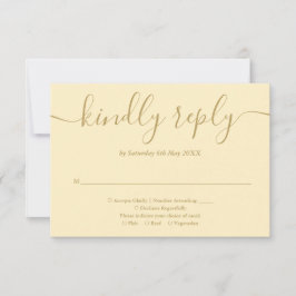 Cartão RSVP Elegante Botão-de-ouro Amarelo e Dourado Script