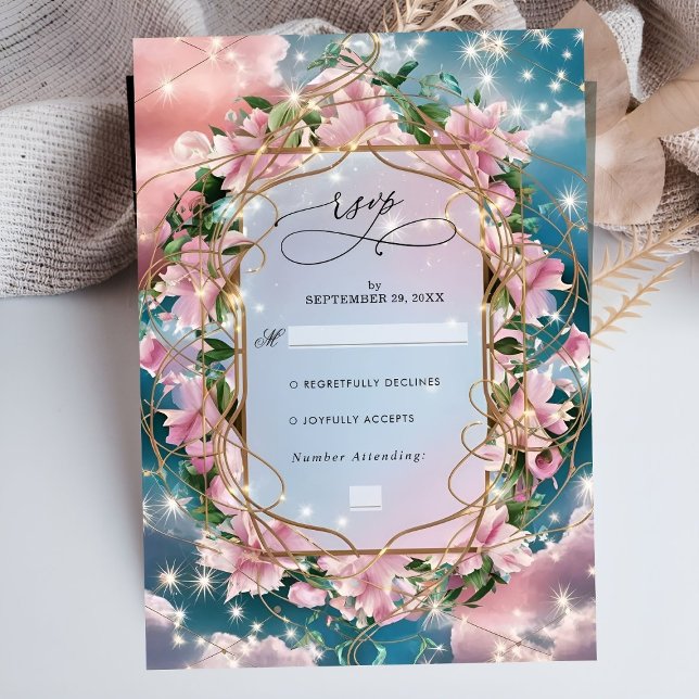 Cartão RSVP Elegante Buquê Floral Rosy Wedding (Criador carregado)