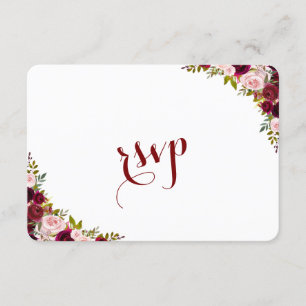 Cartão RSVP Elegante Burgundy Marsala Casamento outono Floral