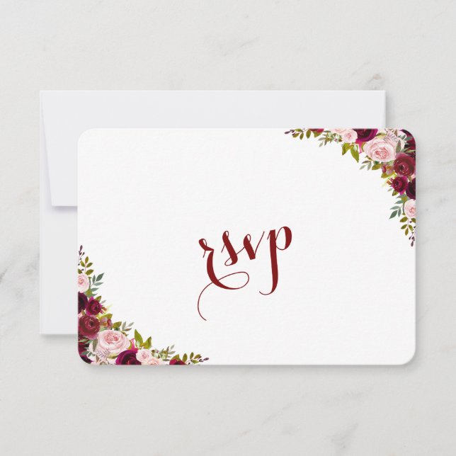Cartão RSVP Elegante Burgundy Marsala Casamento outono Floral  (Frente)