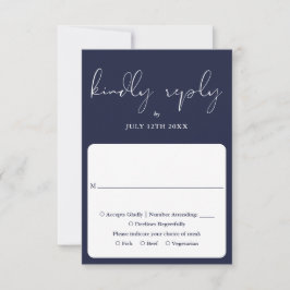 Cartão RSVP Elegante Caligrafia Azul-Marinho Casamento