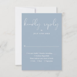 Cartão RSVP Elegante Caligrafia Casamento Dusty Blue