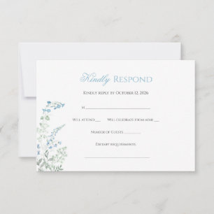 Cartão RSVP Elegante Caligrafia Floral em Azul Poeirento