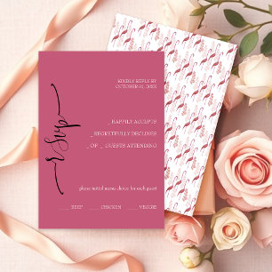 Cartão RSVP Elegante Caligrafia Rosa Exótica