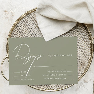 Cartão RSVP Elegante Caligrafia Verde Sage Jantar Casamento