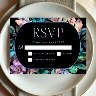Cartão RSVP Elegante casamento azul roxo sombrio