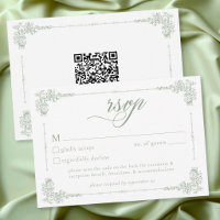 Elegante Casamento Barroco Vintage Verde Sage QR