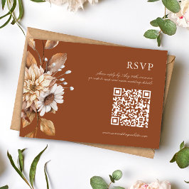 Cartão RSVP Elegante Casamento Boho Floral Terracota Moderno d