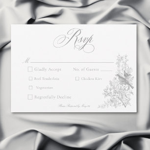 Cartão RSVP Elegante Casamento Cinza de Chinoiserie com Nature