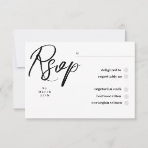 Cartão RSVP Elegante Casamento Clássico em Preto e Branco com
