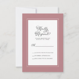 Cartão RSVP Elegante Casamento Dusty Rosa e White