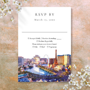 Cartão RSVP Elegante Casamento em Aquarela do Horizonte de Las