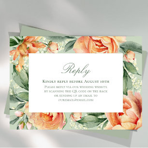 Cartão RSVP Elegante Casamento Flora de Pêssego em Aquarela