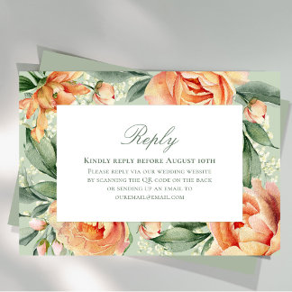 Cartão RSVP Elegante Casamento Flora de Pêssego em Aquarela