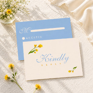 Cartão RSVP Elegante casamento floral em aquarela azul e amare