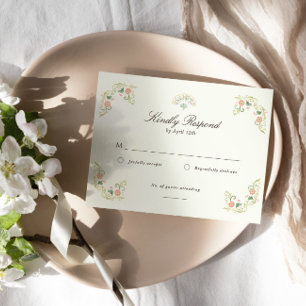 Cartão RSVP Elegante Casamento Floral Rococó em Aquarela