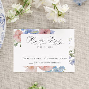 Cartão RSVP Elegante Casamento Floral Romântico em Aquarela