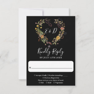 Cartão RSVP Elegante Casamento Floral Rústico Moderno Coração