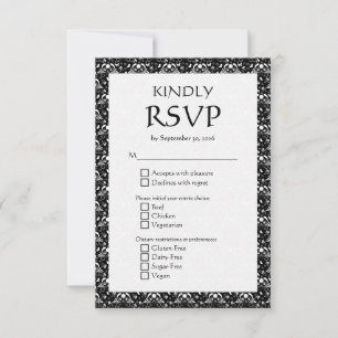 Cartão RSVP Elegante Casamento Gótico Barroco Monocromático