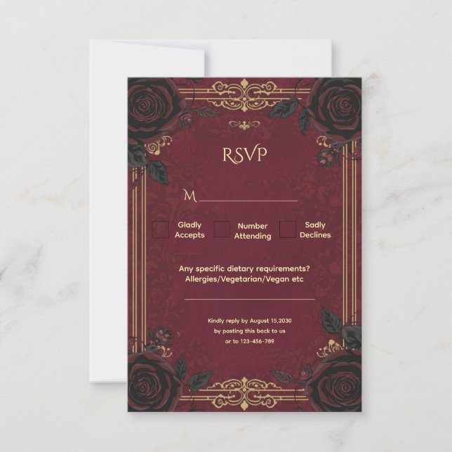 Cartão RSVP Elegante Casamento Gótico Romance (Frente)