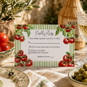 Cartão RSVP Elegante Casamento Italiano Vermelho & Verde
