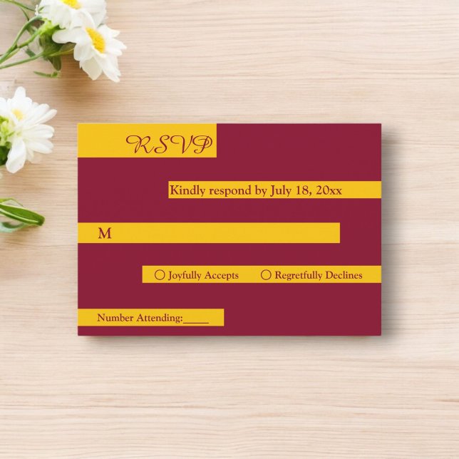 Cartão RSVP Elegante Casamento Moderno Burgundy e Dourado Mini (Criador carregado)