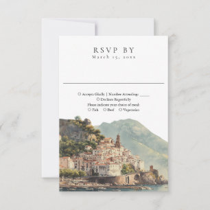 Cartão RSVP Elegante Casamento na Costa Amalfitana em Aquarela