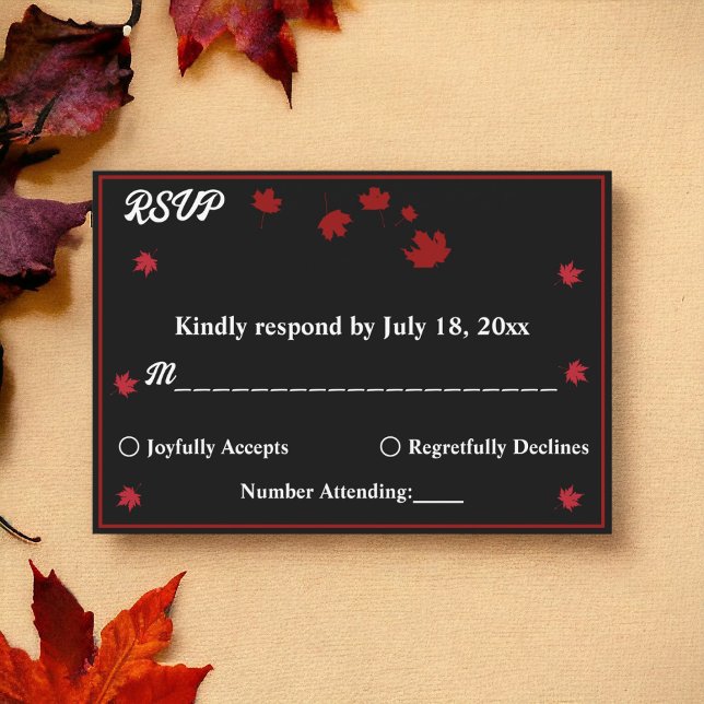 Cartão RSVP Elegante Casamento outono Russo Negro E Branco (Criador carregado)